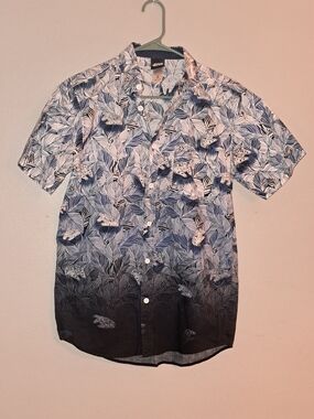 Star Wars Blue and White Leaf-Print Short Sleeve Button-Up Shirt - Men's